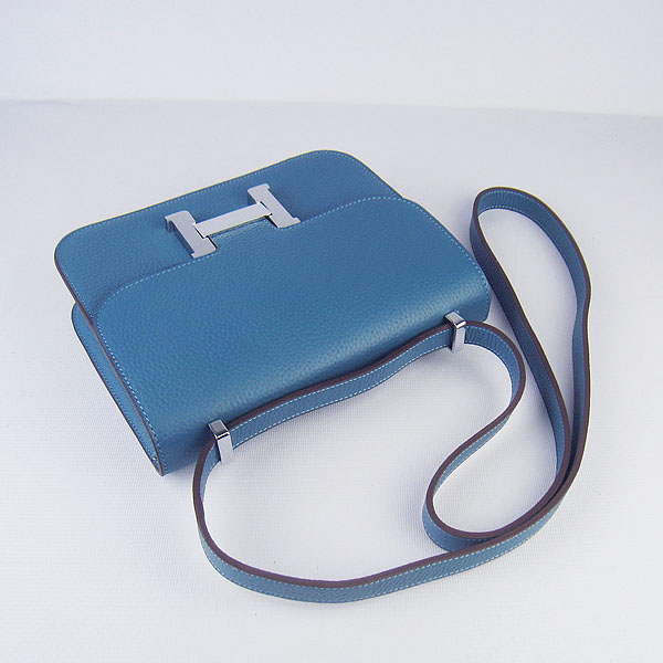 7A Hermes Oxhide Leather Message Bag Middle Blue H017 - Click Image to Close